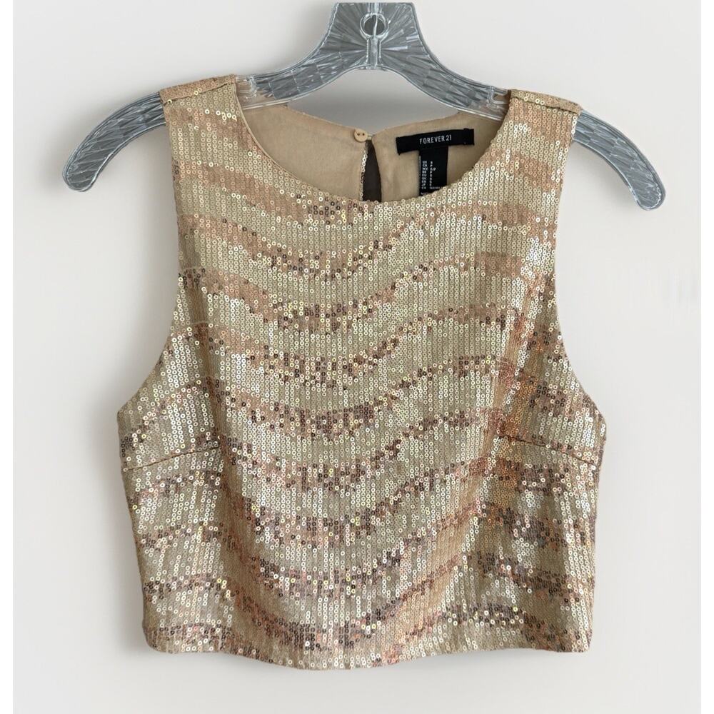 Forever 21 Gold‎ Sequin Crop Tank Top Festival Indie Sleaze Y2K Style Size Small
